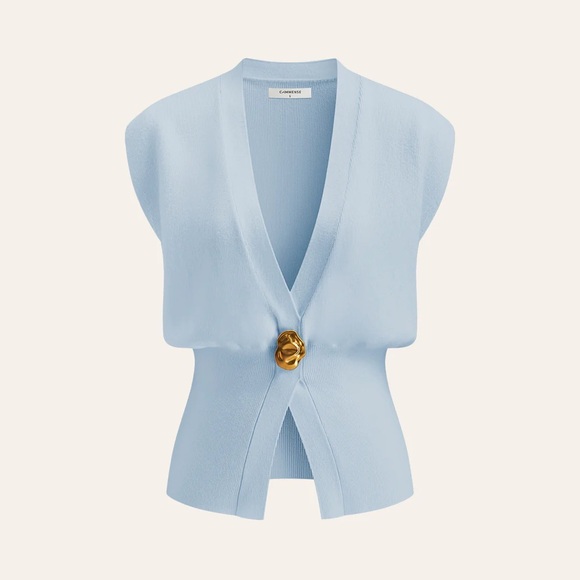 Commense Tops - Commense Light Blue Sleeveless Top with Gold Accent